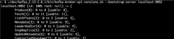 Kafka Broker API Versions command